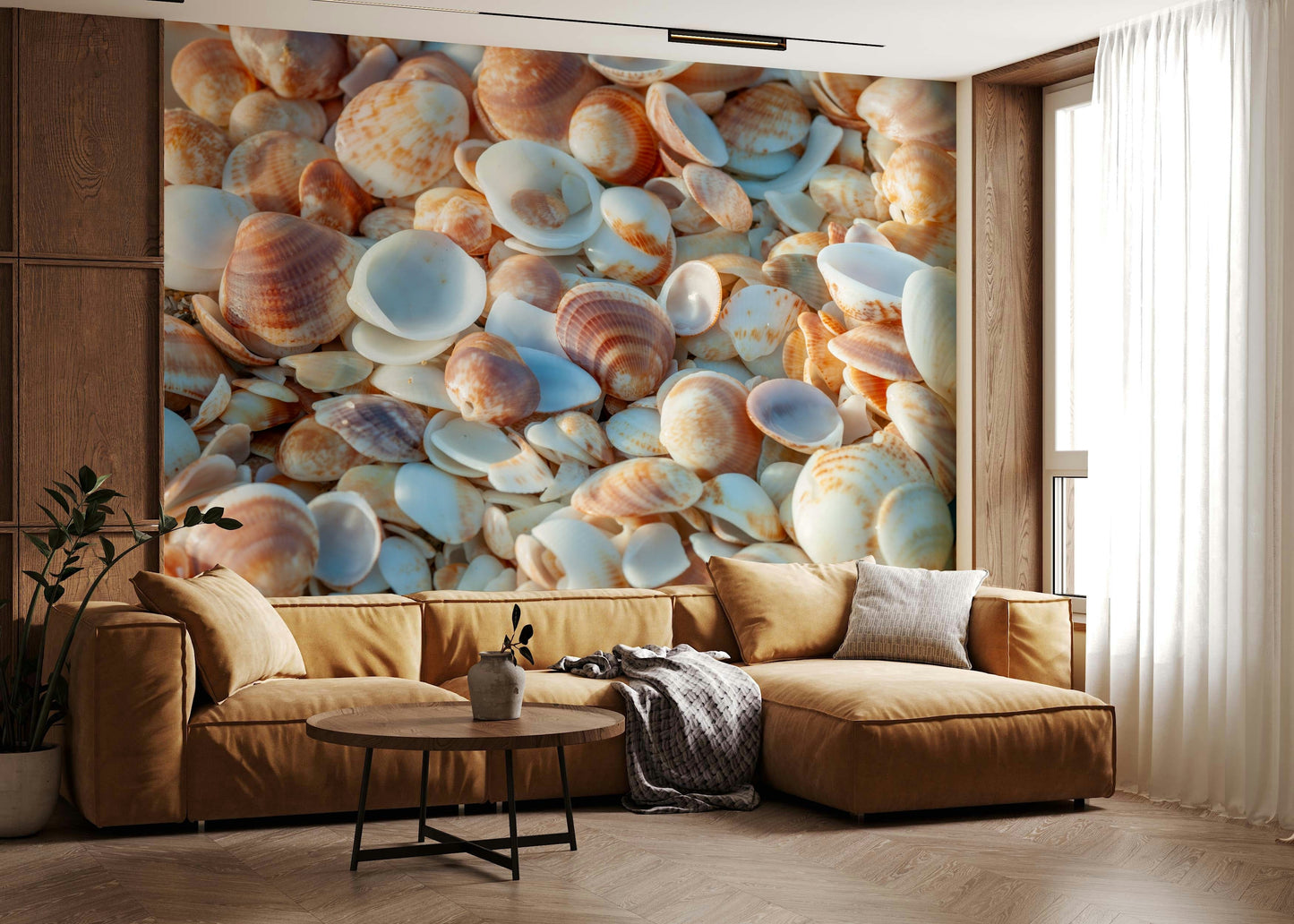 Intricate Shellscape arrangement decorative wall mural texture.