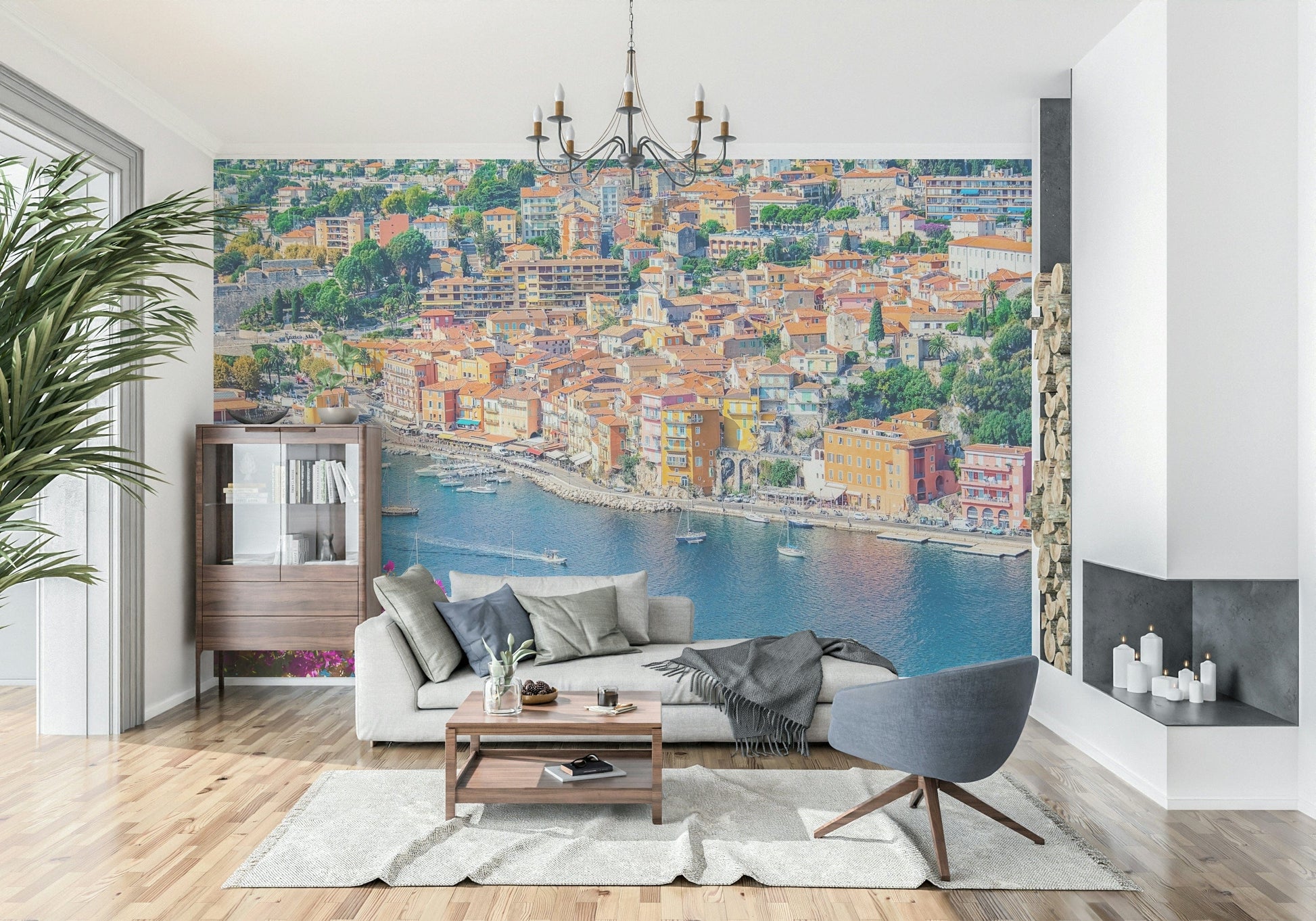 Azure coast city peel and stick wallpaper sunny escape design.