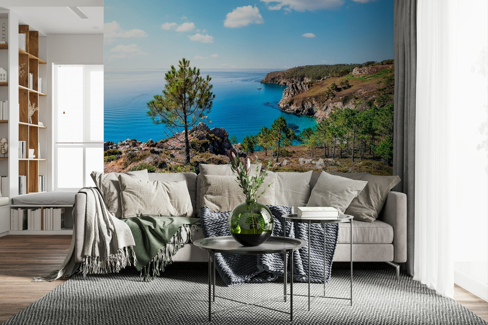 Brittany Vista Wall Mural showing sea wallpaper horizon and soft green color landscape