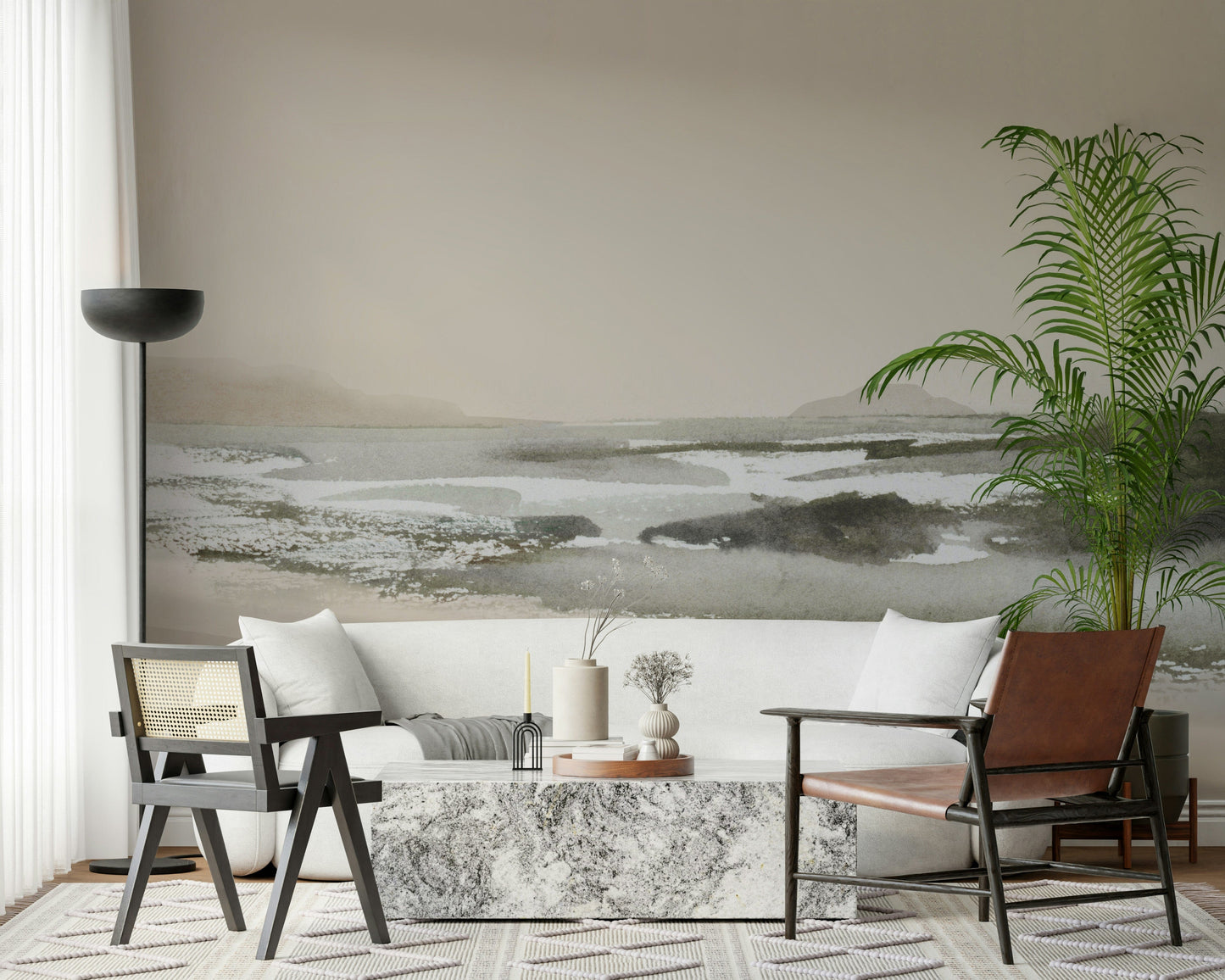 A calming underwater design wallpaper mural that defines a space.