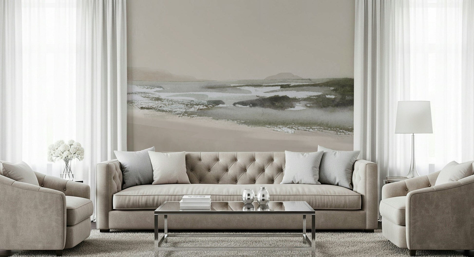 A contemplative gentle wave wallpaper mural for a feature wall.