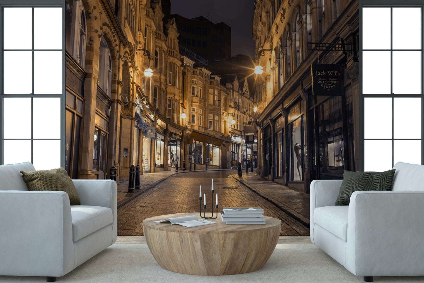 Cobblestone Street Nights Wall Mural