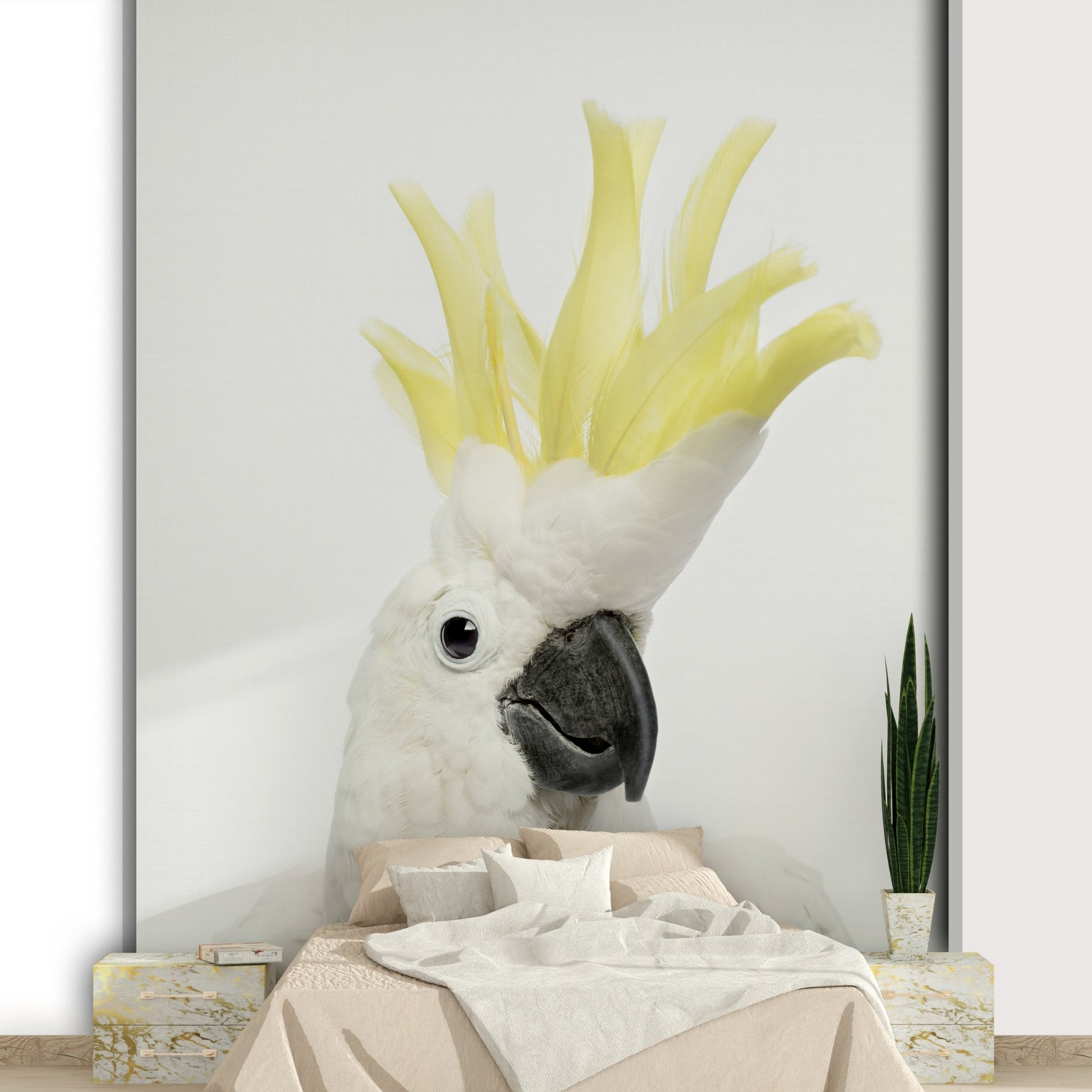 Lush green leaves and cockatoo wall design

