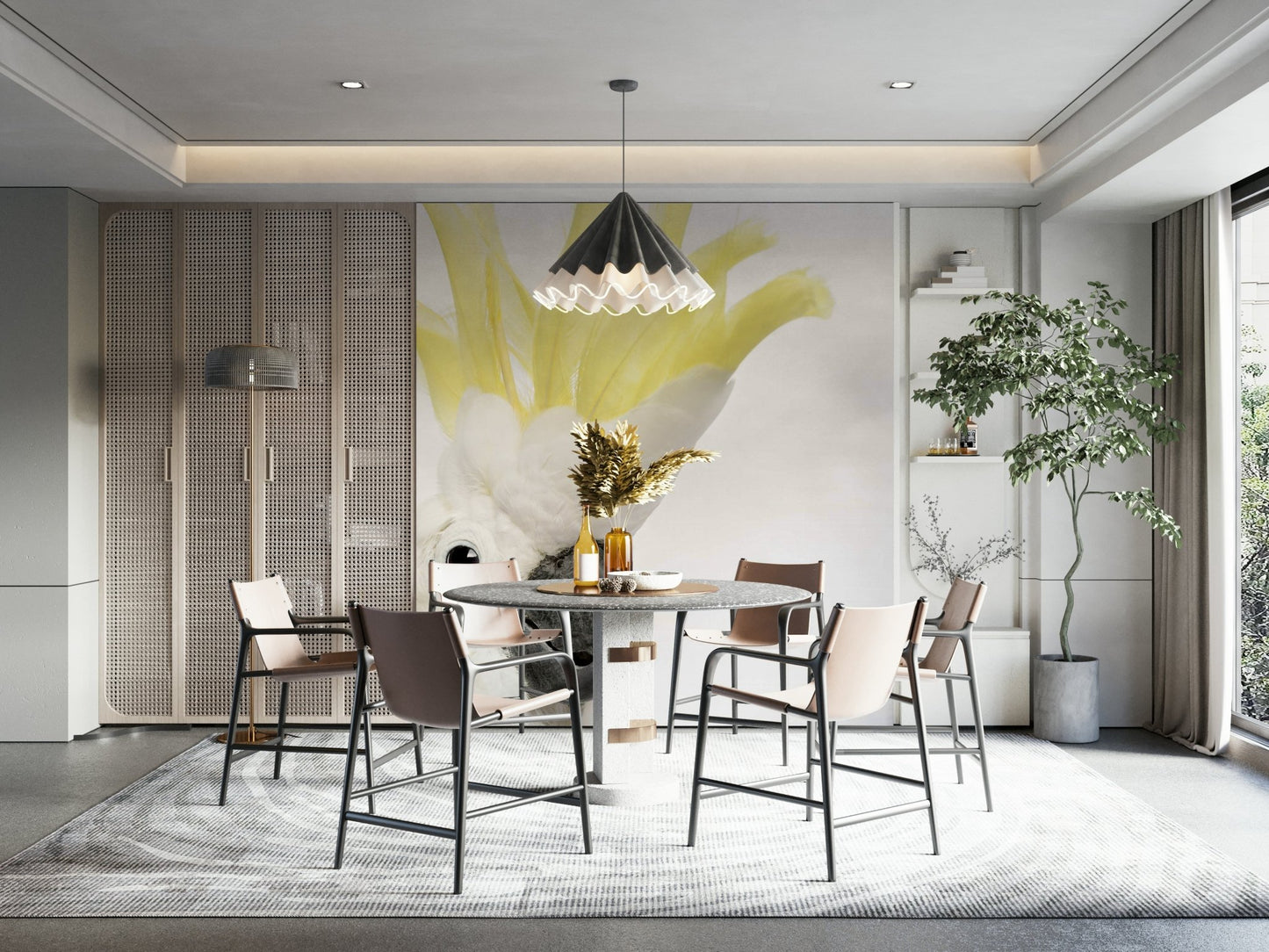 Playful tropical bird mural wallpaper

