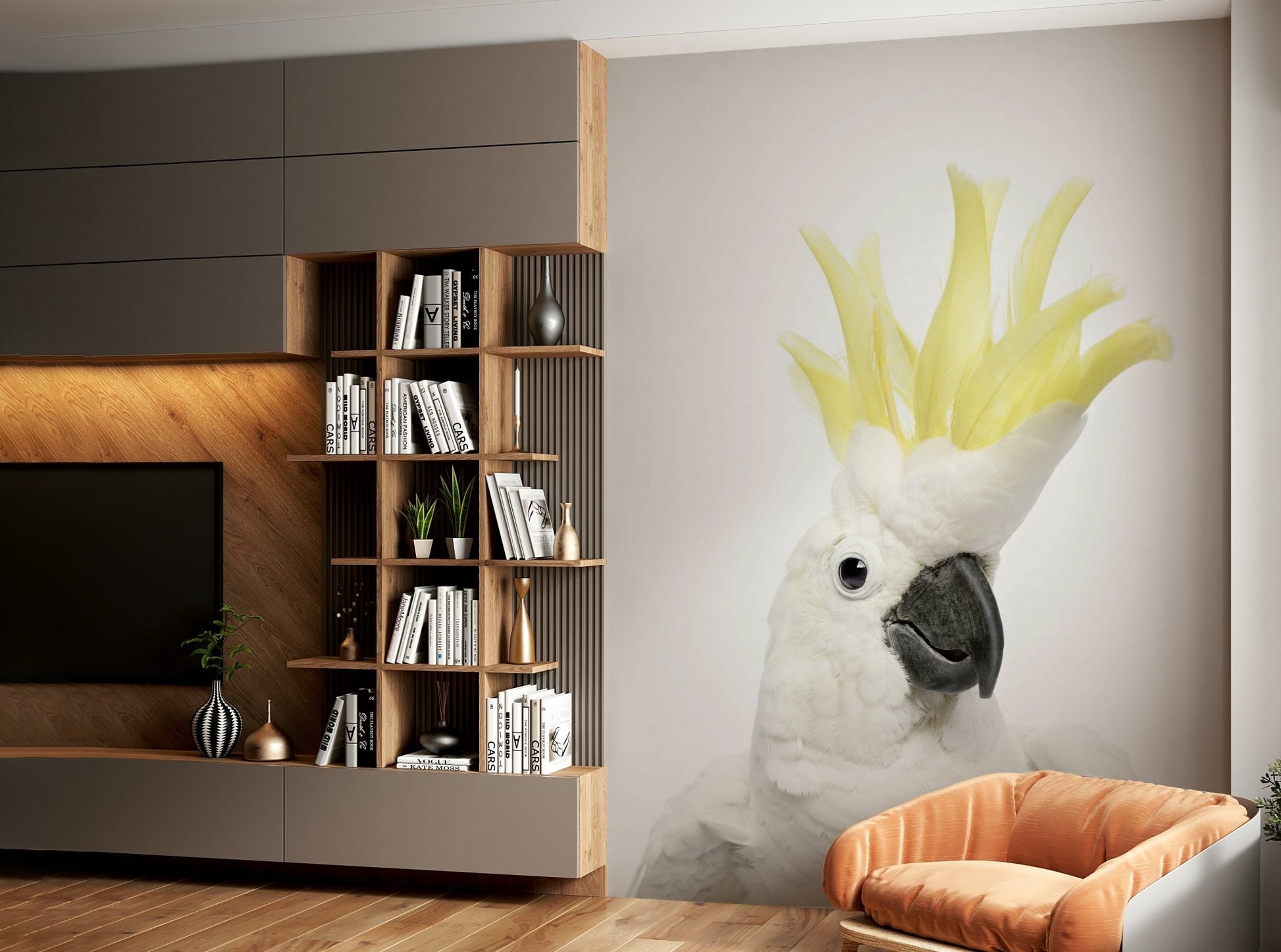Colorful cockatoo with yellow crest mural

