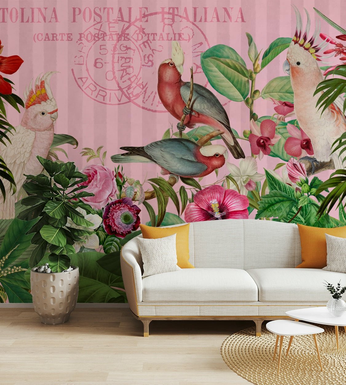 Colorful cockatoos and plants wallpaper for walls

