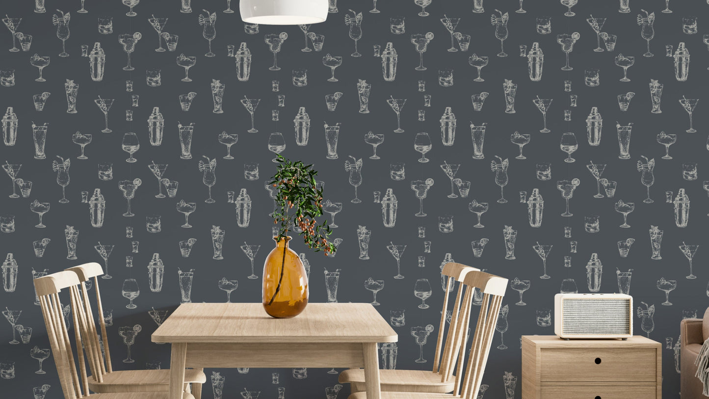 Cocktail sketches wallpaper with hand-drawn drink art

