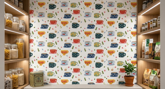 Coffee Cups and Flowers Wallpaper⁠ for pantry