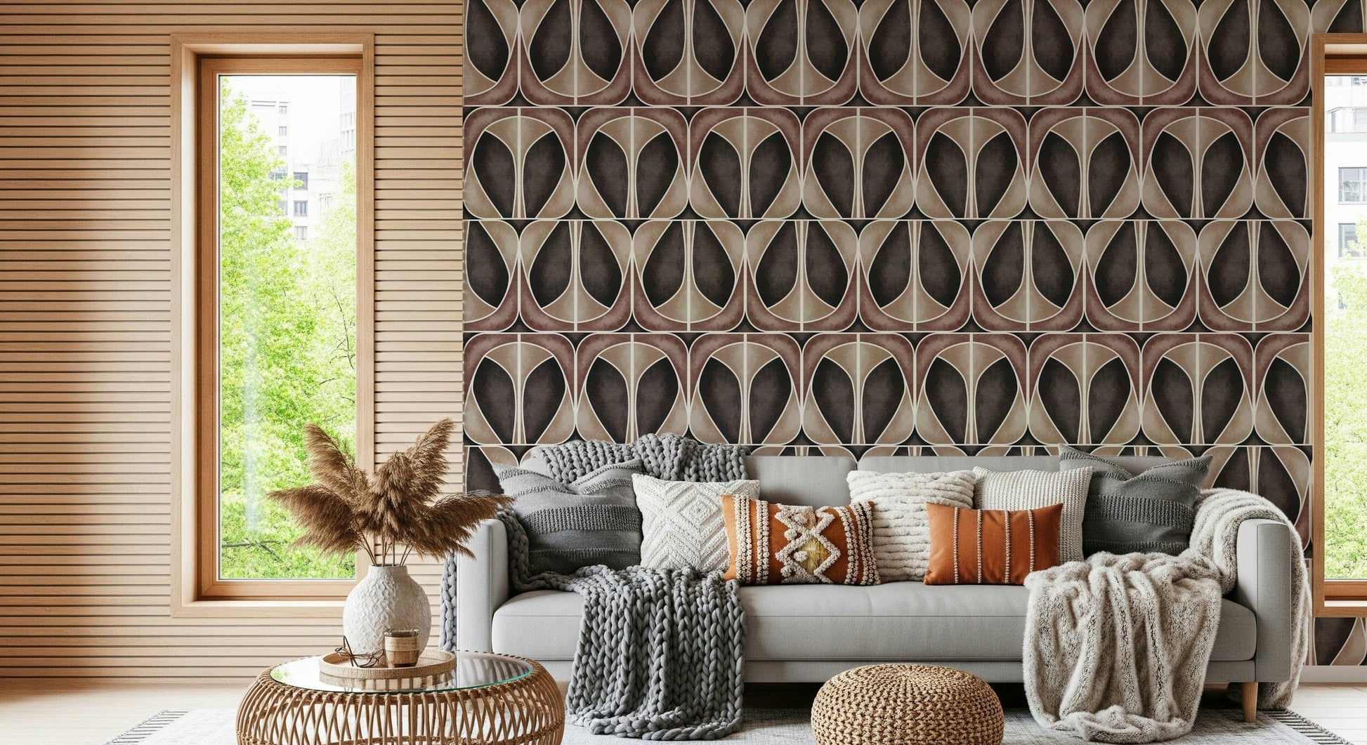 Abstract Softy Dèco Geometries wall mural in espresso shades.