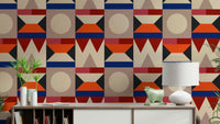 Geometric print wall covering in red hues

