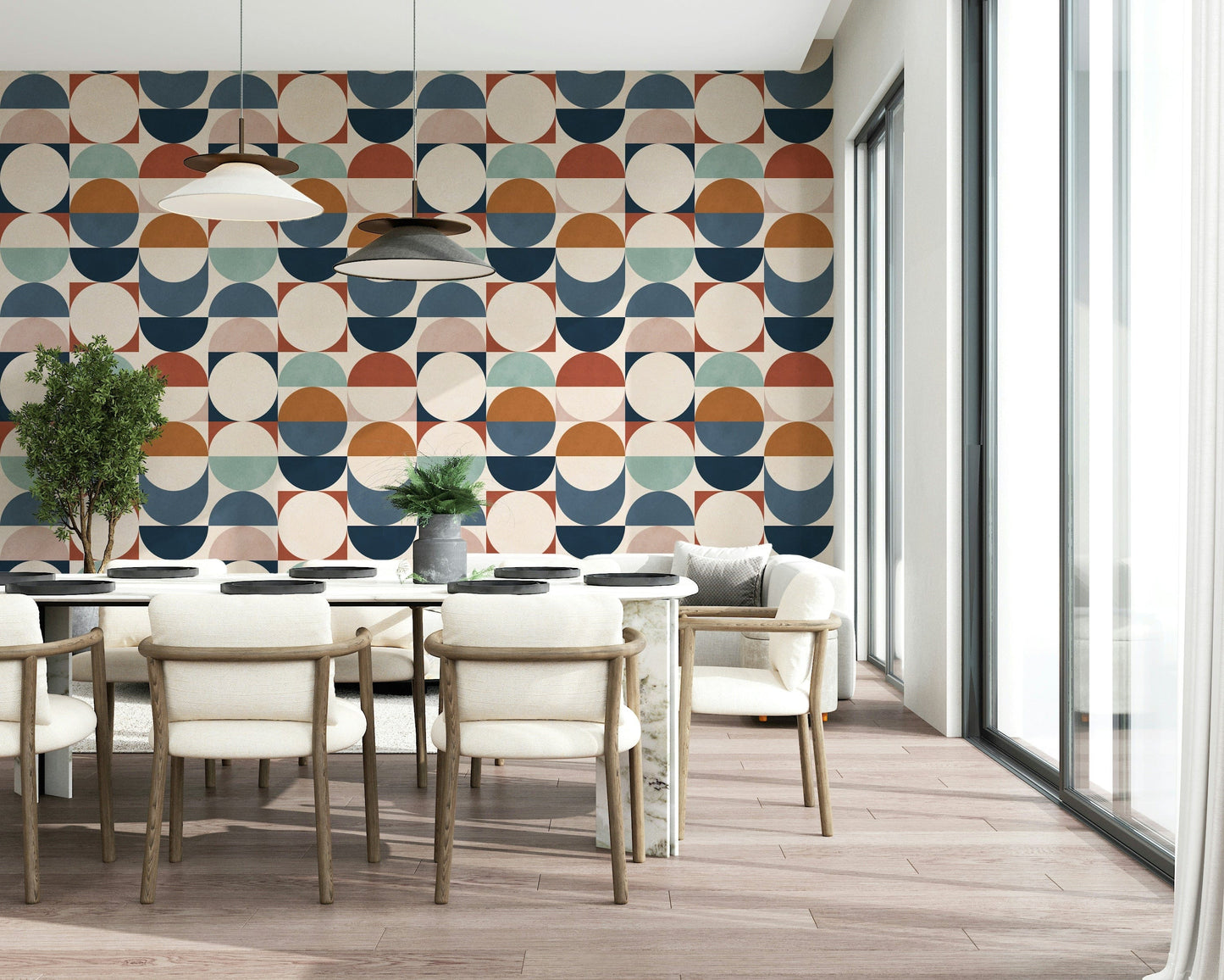 Mid-century modern Color Block Eclipse wall mural art.