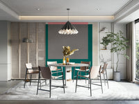 A wall mural with a geometric color block pattern.

