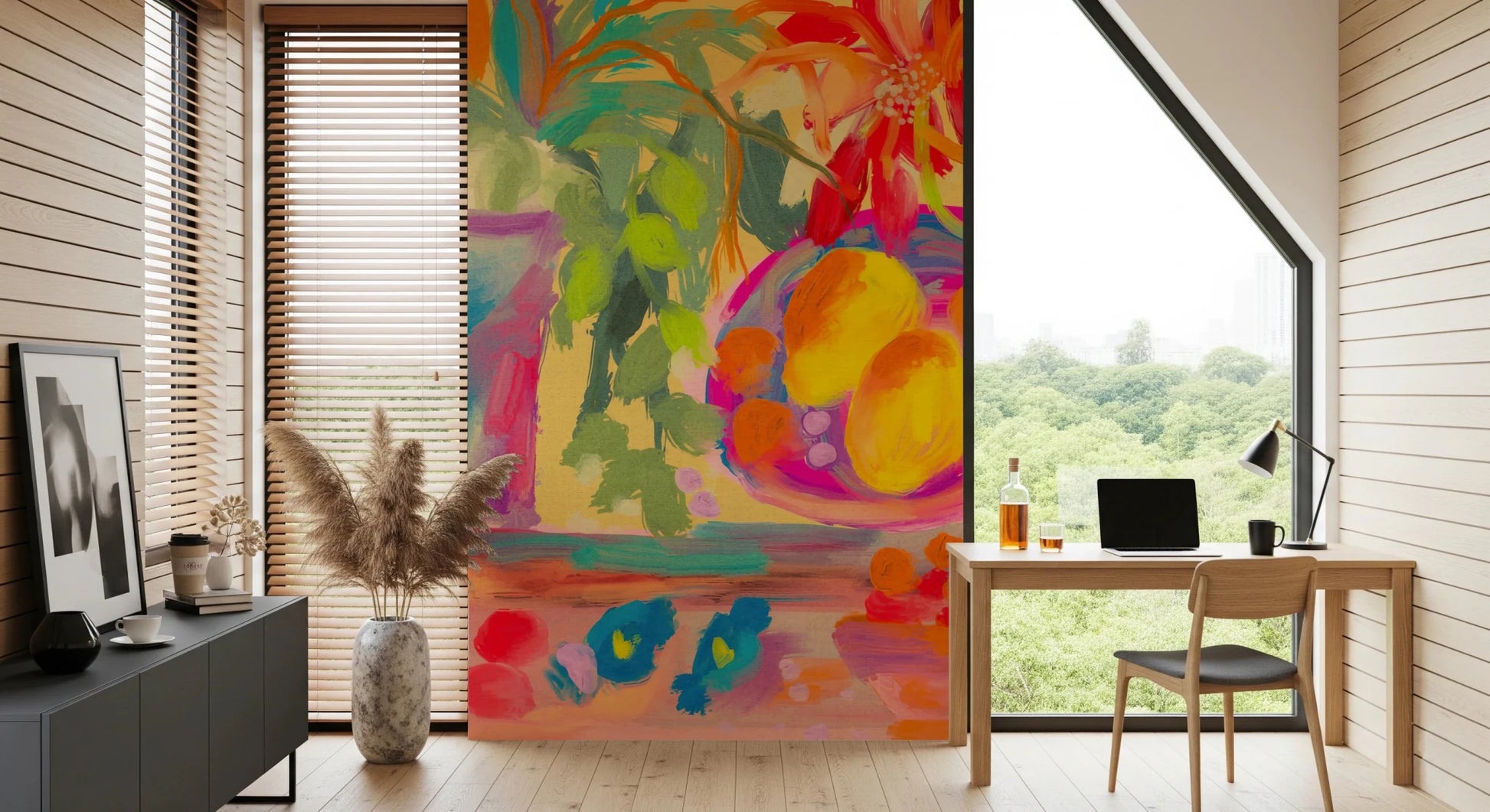 Colorful Abstract Stillife with Flowers and Lemons Wall Mural
