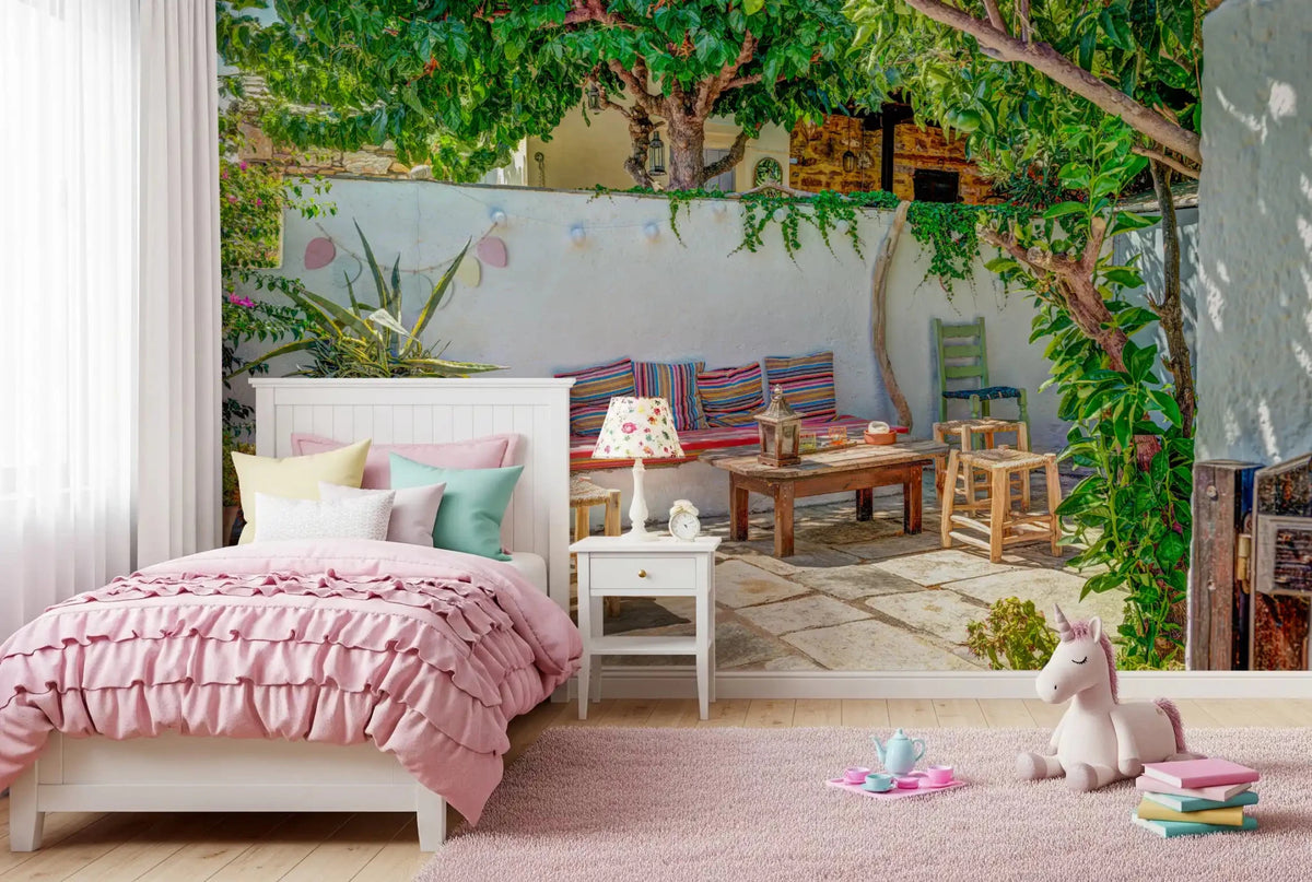 Colorful Backyard Patio Wall Mural - Mediterranean Style