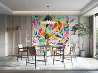 Painted brushstroke mural in multicolor abstract style

