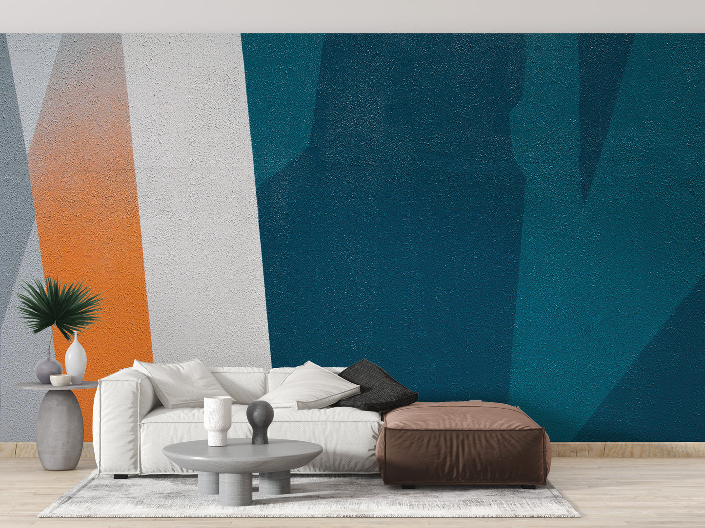Contemporary teal and white concrete wall texture wallpaper.