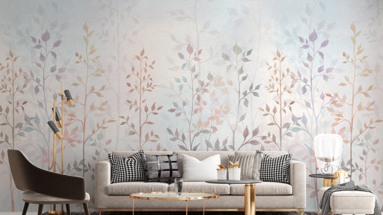 Colorful Field Long Grass wallpaper mural shown as a full feature wall that highlights the design