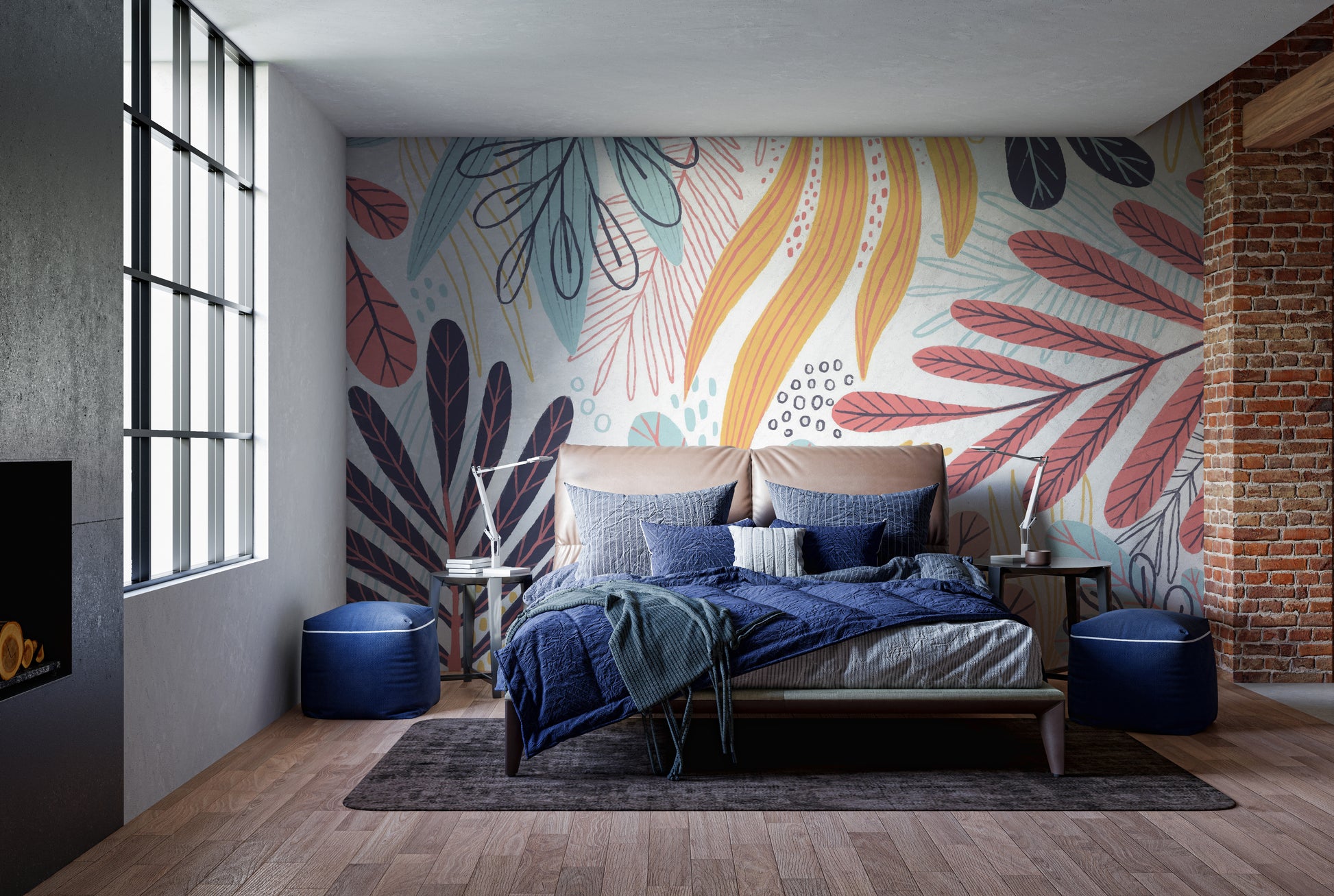 Bright and cheerful leaves wallpaper mural for fresh interiors.
