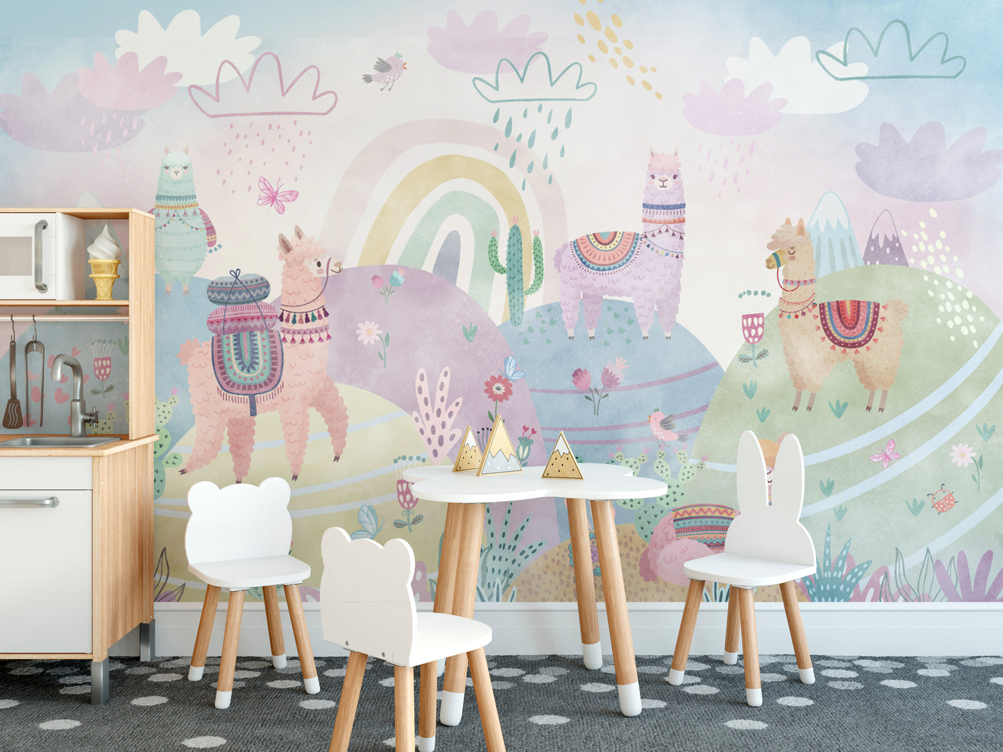 Cheerful wildlife wall mural for toddlers

