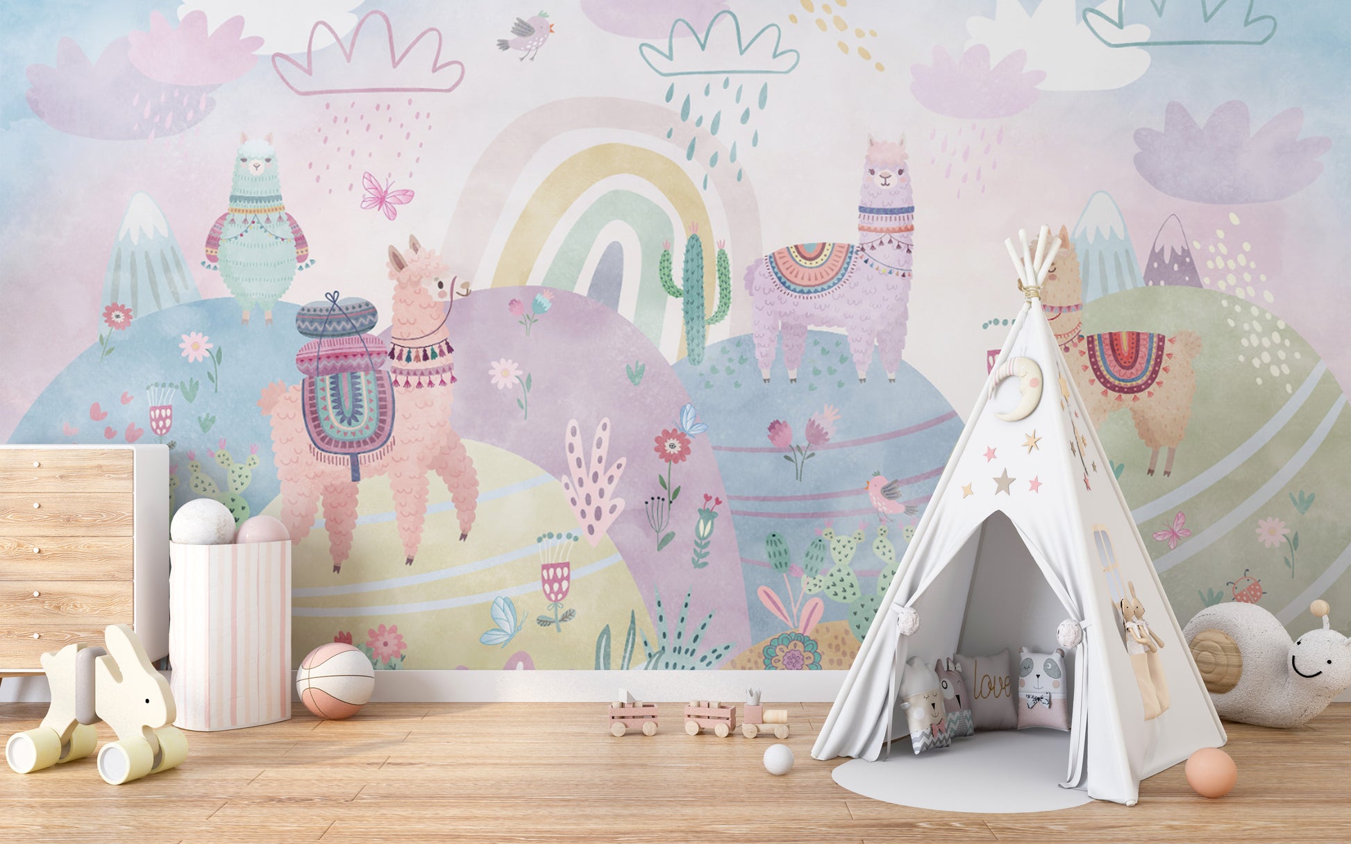 Soft pastel nursery wall covering
