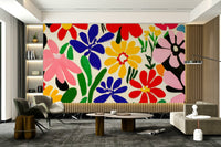 Color block flowers in retro-modern wall mural


