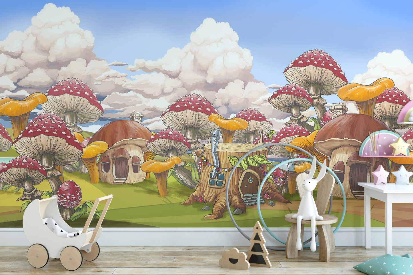 Vibrant Mushroom Kids City Wall Mural - Giffywalls