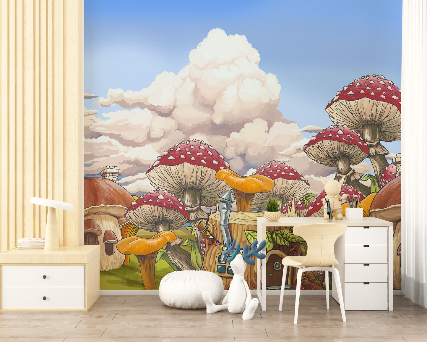 Vibrant Mushroom Kids City Wall Mural - Giffywalls