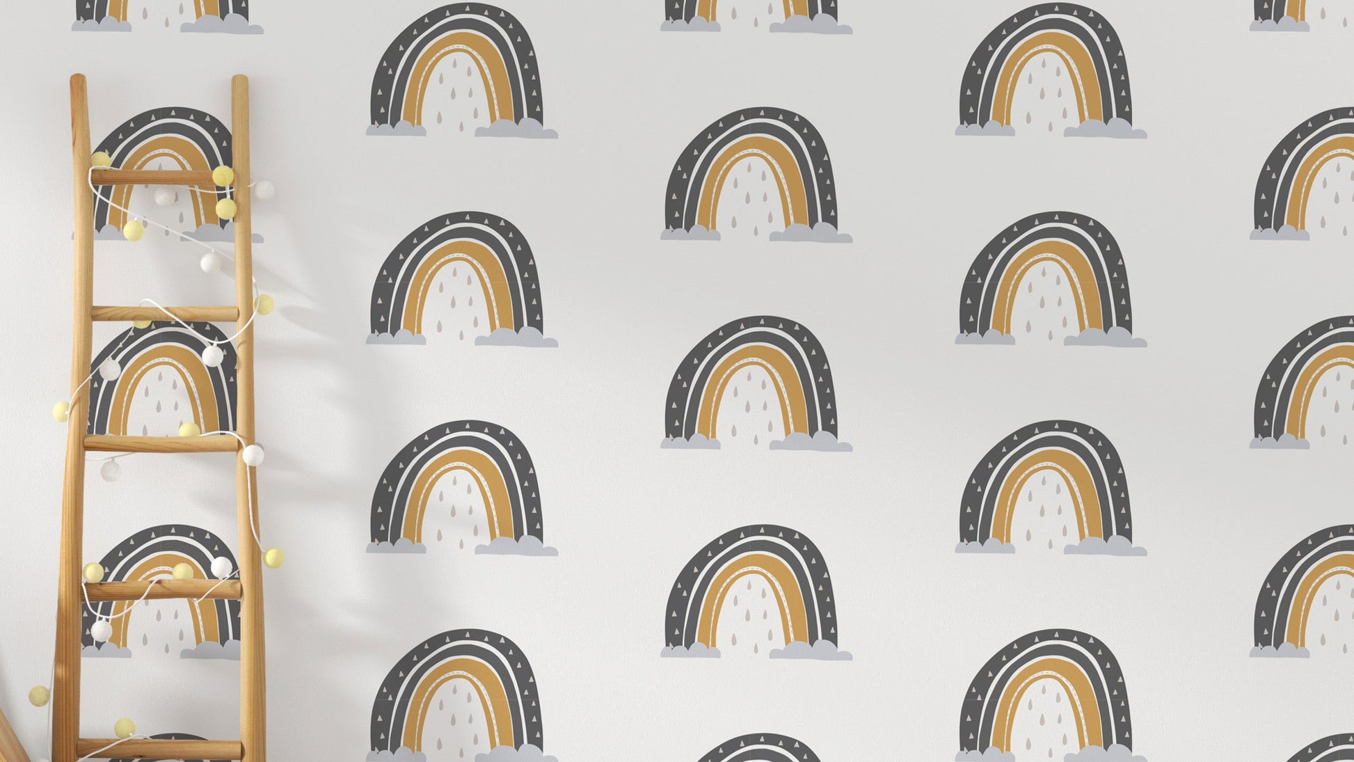 Playful rainbow nursery wallpaper design
