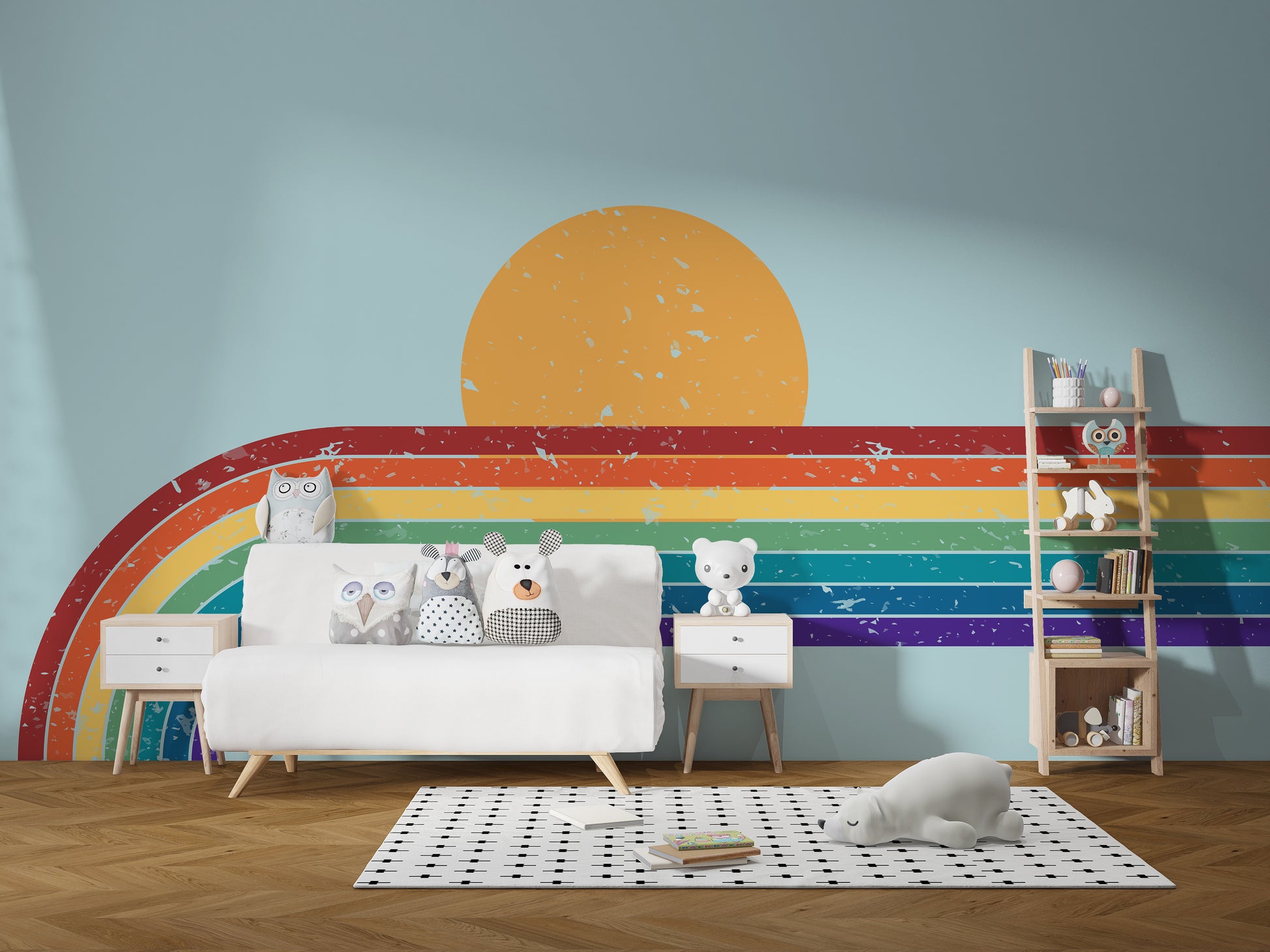 Modern rainbow wallpaper with distressed look
