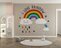 Vibrant rainbow and stars wall mural
