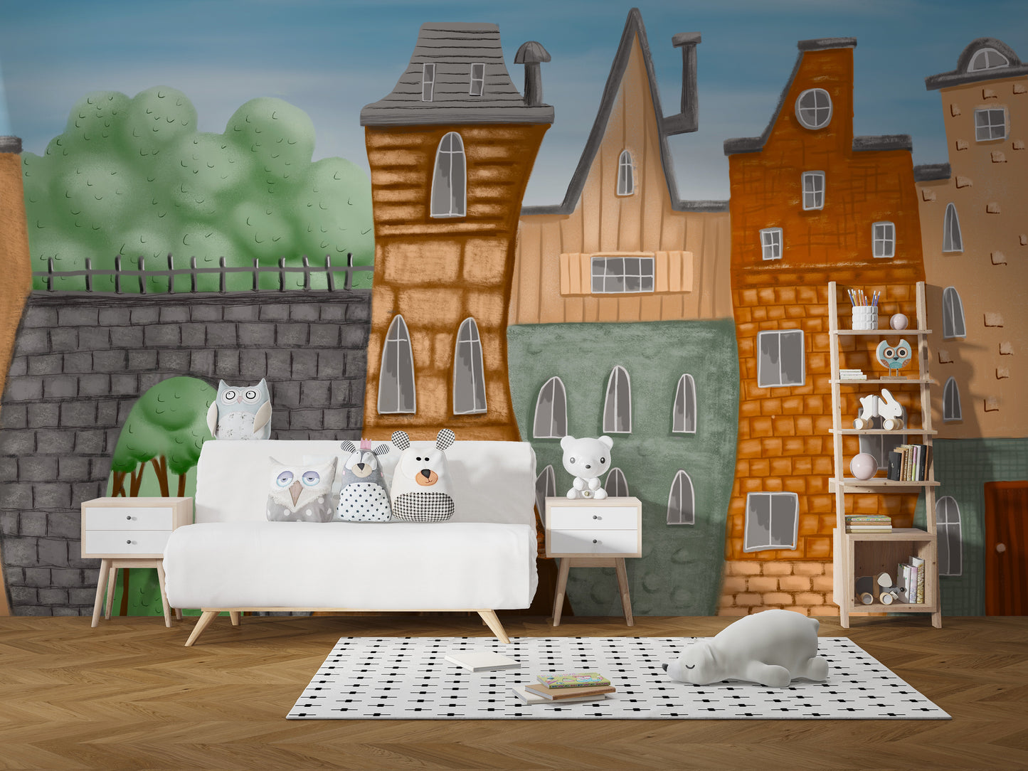 Small Painted City Wall Mural - Giffywalls