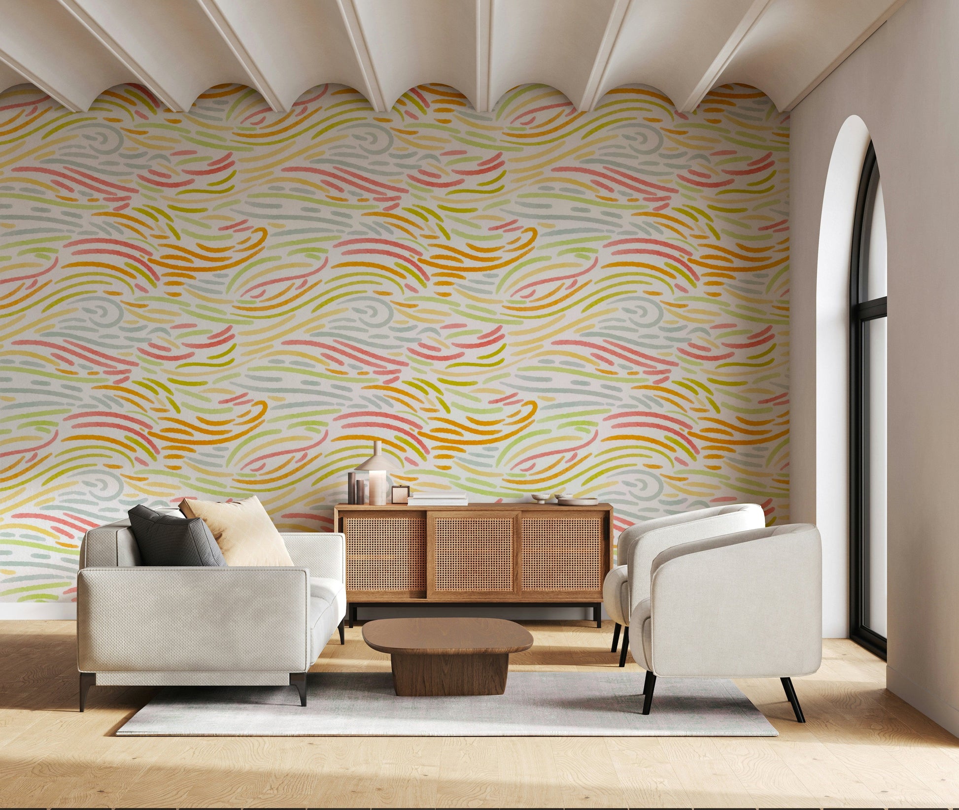 Artistic pink and orange brushstrokes on Colorful Strokes mural art.