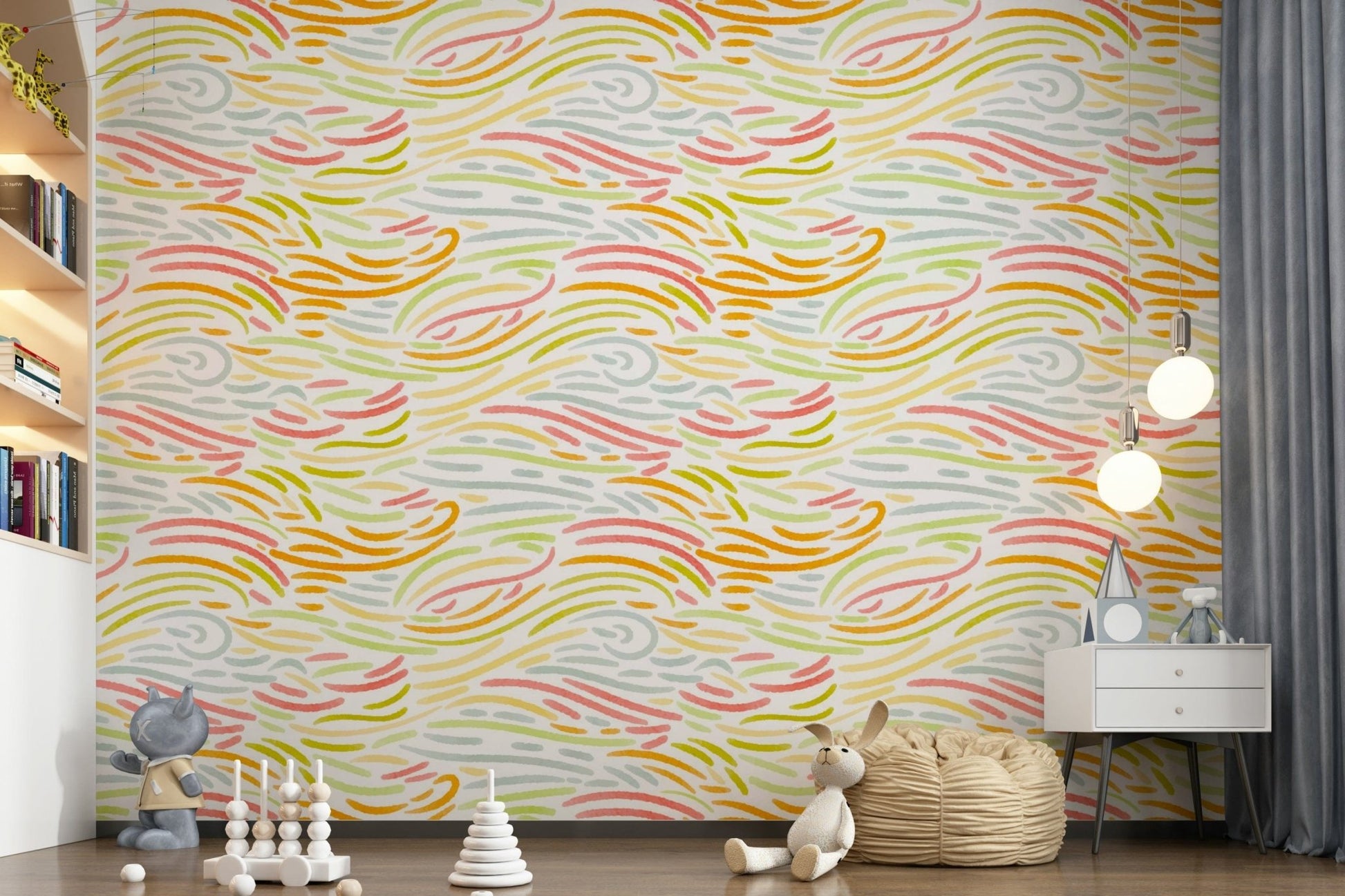 Scattered multi-colored dashes in Colorful Strokes cheerful mural design.