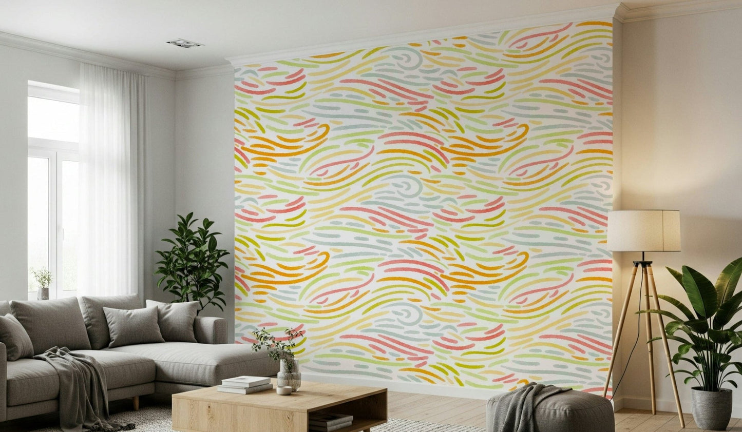 Wide perspective showing Colorful Strokes repeating mural design.
