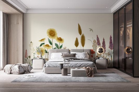 Colorful Sunflower Field Wallpaper Mural - Giffywalls