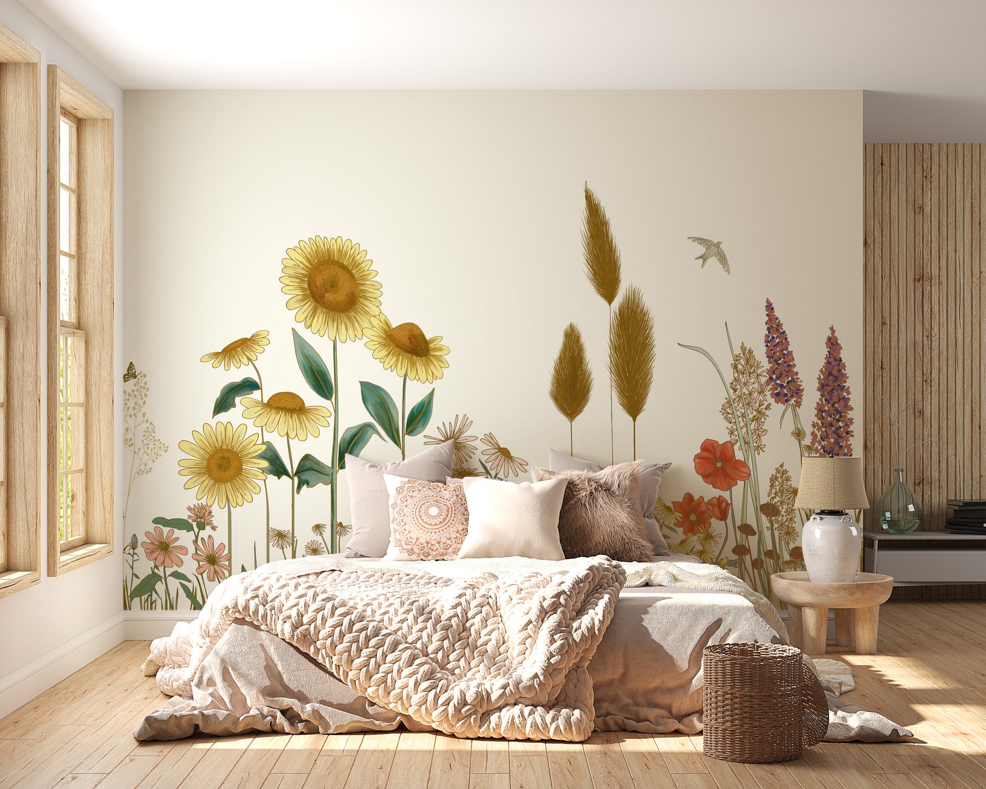 Colorful Sunflower Field Wallpaper Mural - Giffywalls