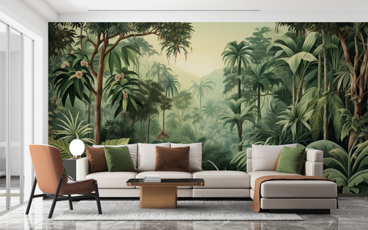 Colorful tropical scene wallpaper mural for serene decor