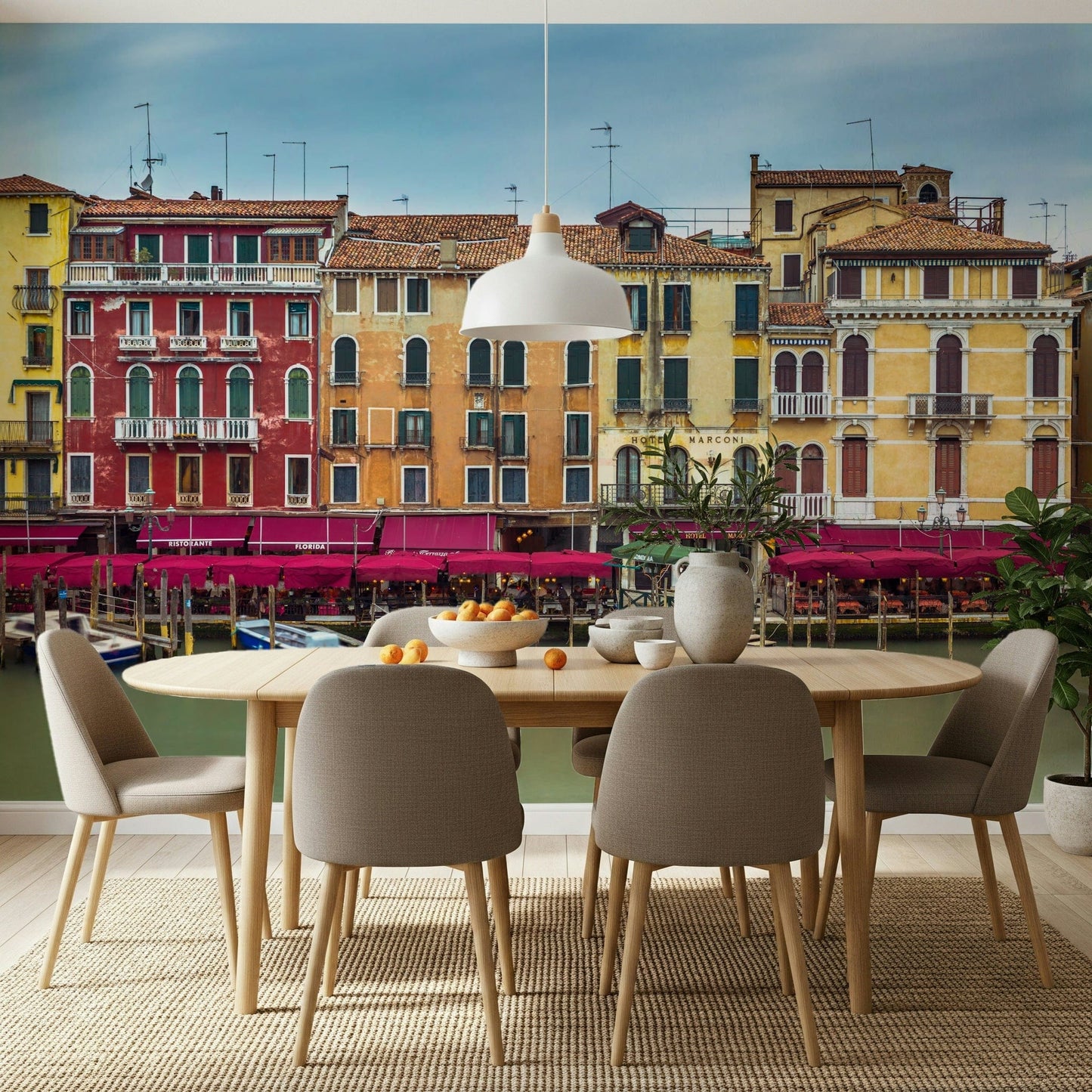 Italian facades colorful buildings wallpaper for walls decoration.