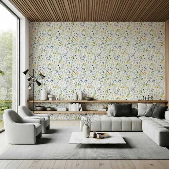 Beautiful field flower mural Colorful Watercolor Meadow design
