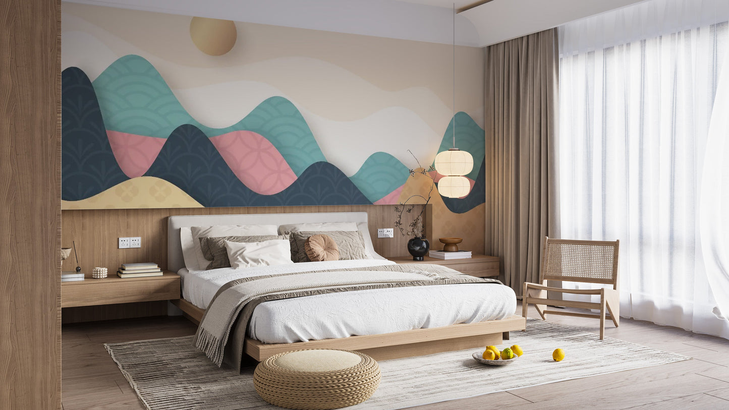 Artistic Colorful Wavy Mountains Wallpaper Mural
