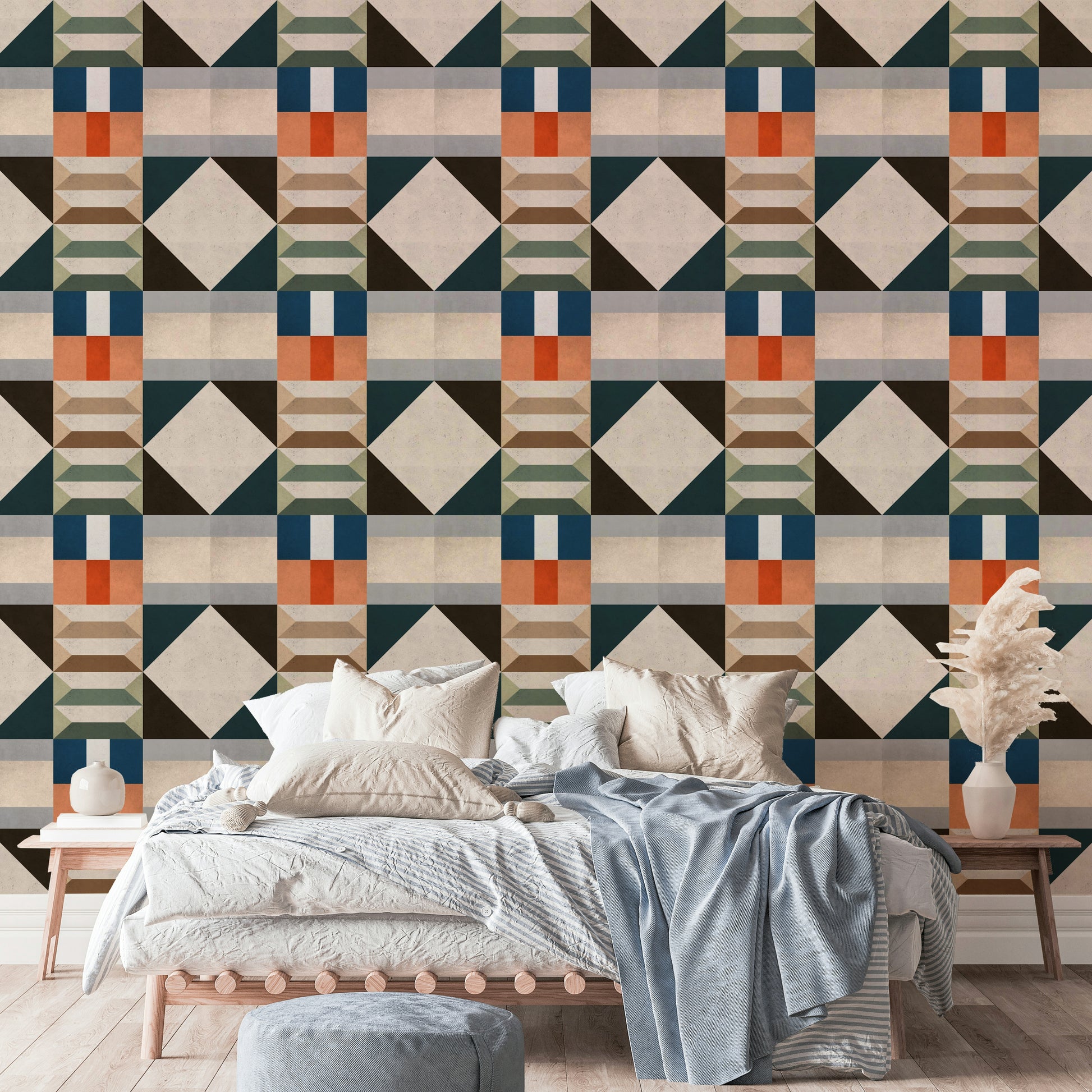 Concrete-look mural wallpaper for living room

