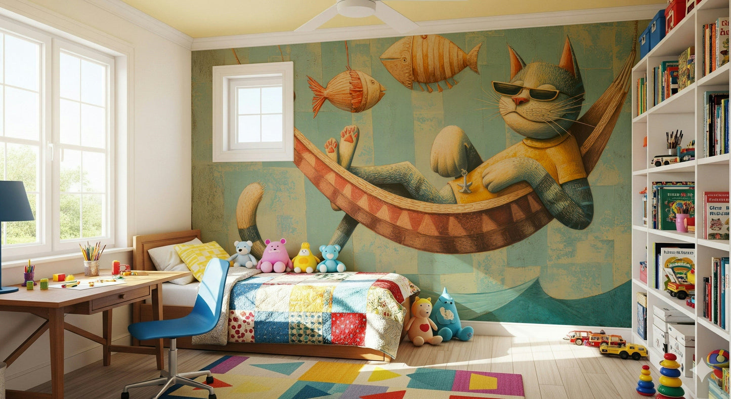 The Cat's Seaside Siesta Wall Mural