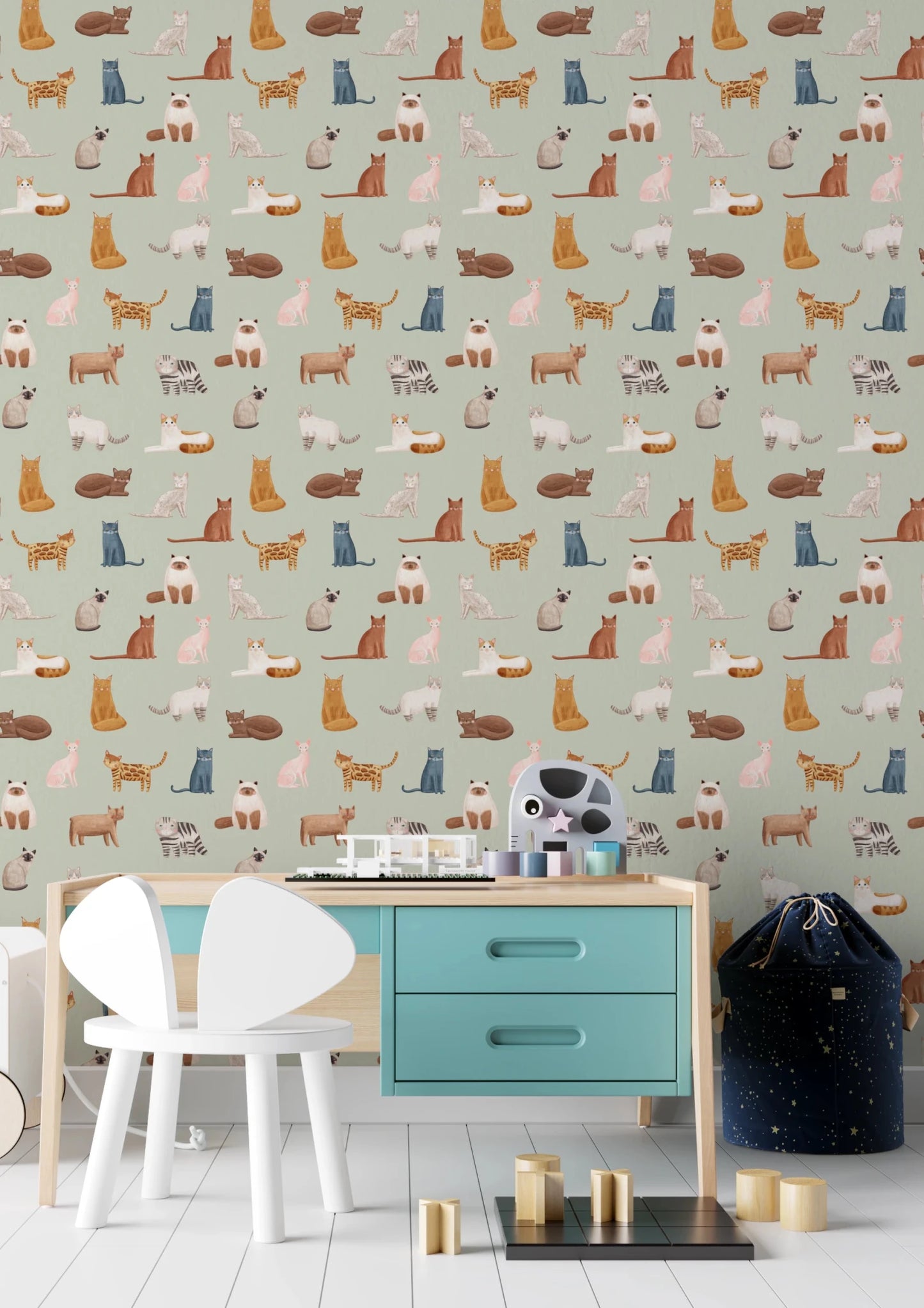 Cool Cats in Sage Green Wallpaper⁠