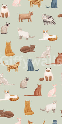 Cool Cats in Sage Green Wallpaper⁠