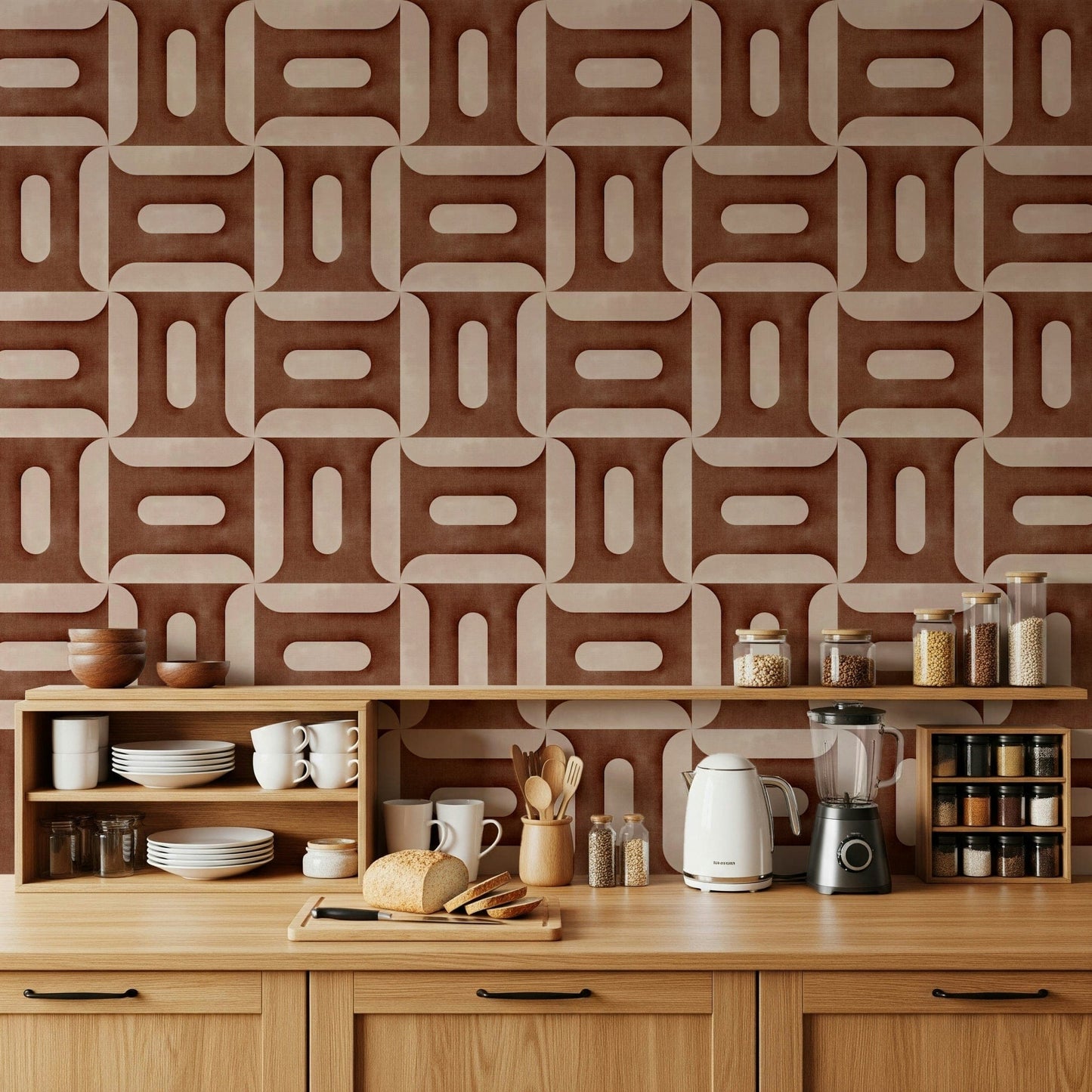 Papel pintado moderno de cobre con geometrías texturizadas