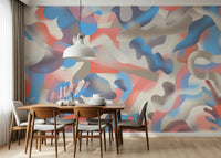 A peaceful underwater world mural on decorative wallpaper.

