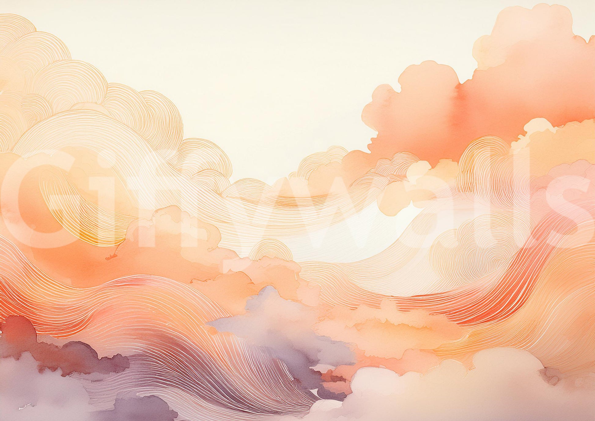 Bedroom wall showing a calming peach and pink swirl design.