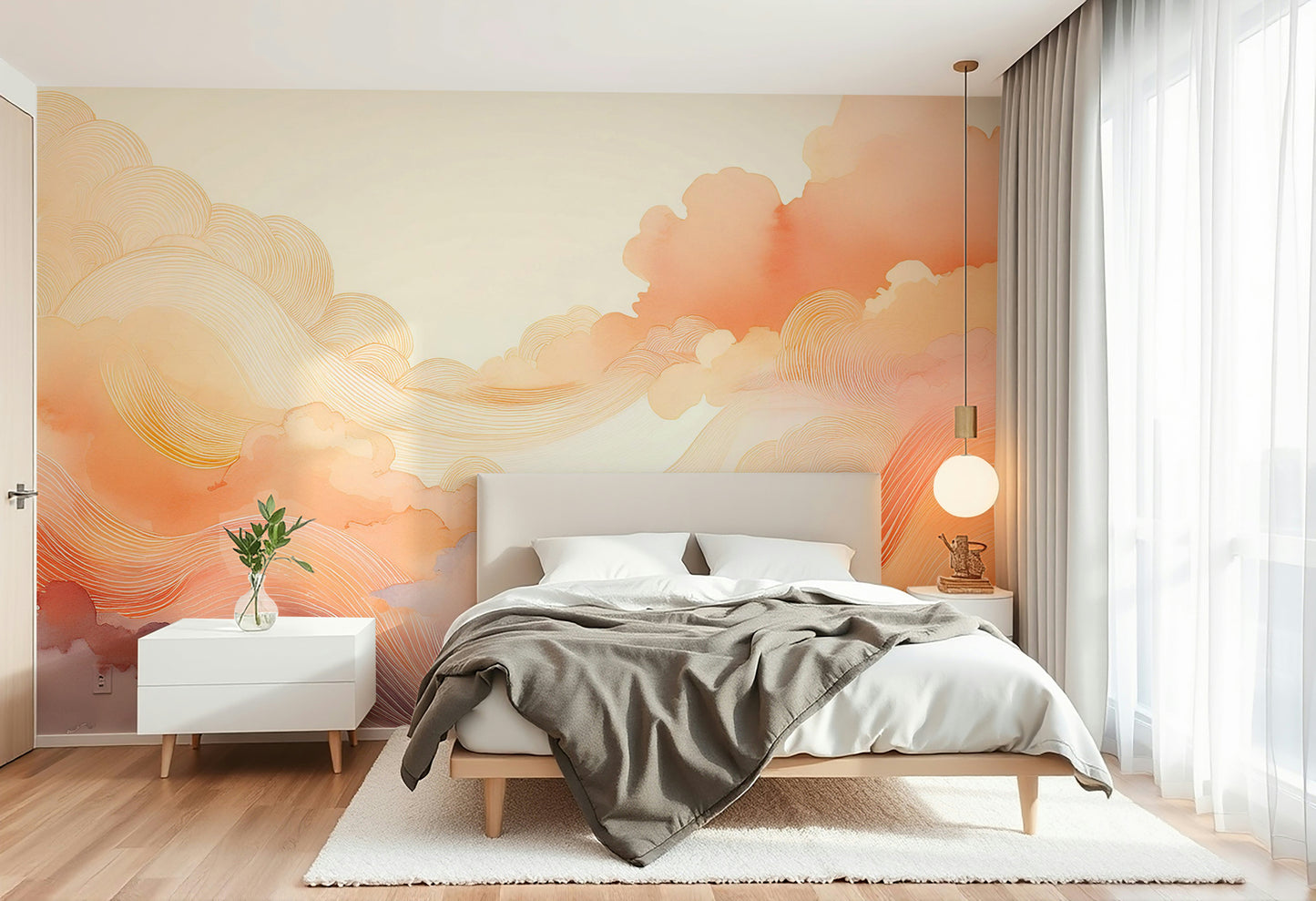 Home décor feature wall in a guest bedroom with abstract patterns.