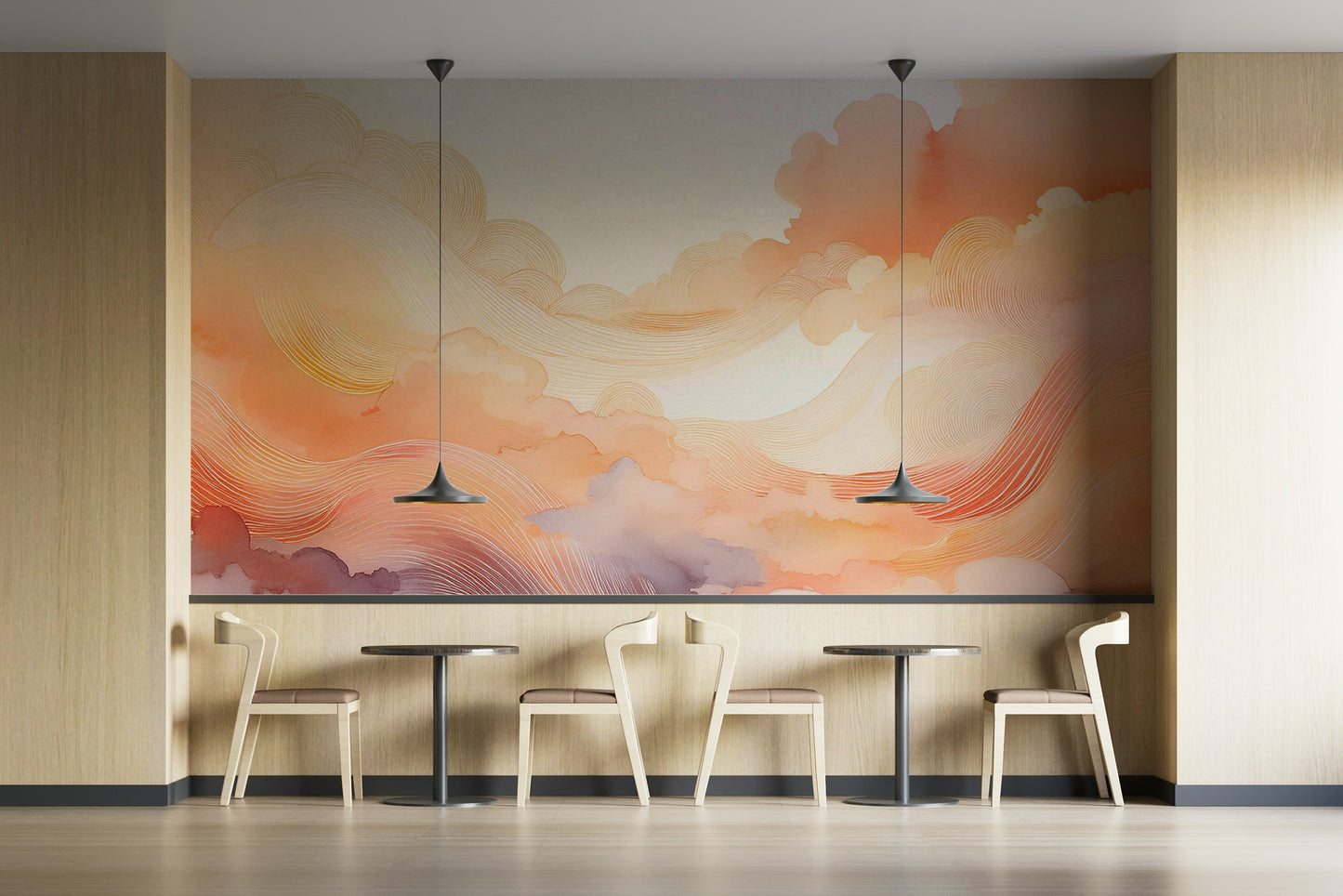 Coral Dream Swirls Wall Mural used in a quiet study area.