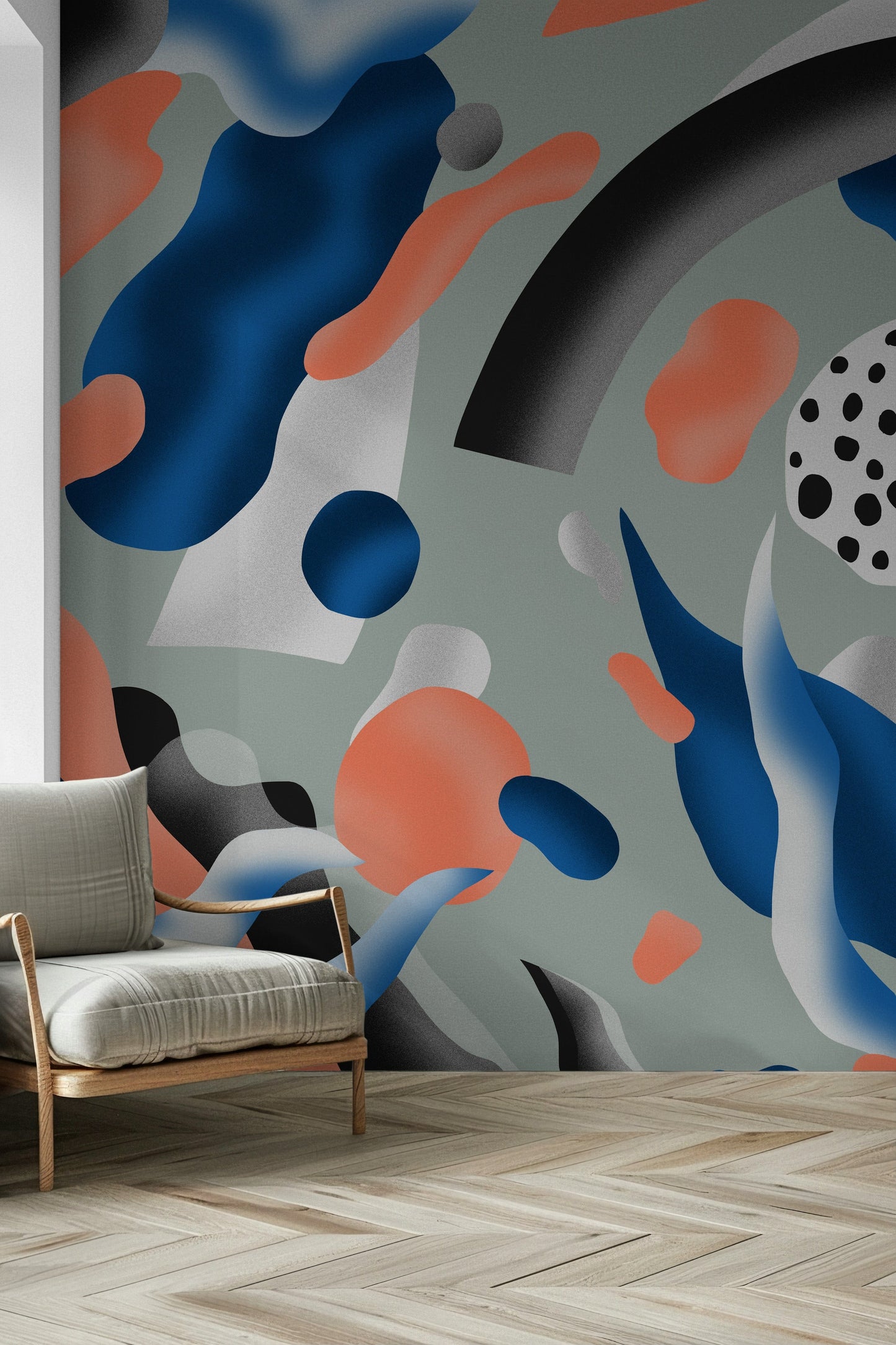 Coral and Indigo Gradient Wall Mural – Elegant wallpaper featuring smooth color gradients from coral to deep indigo.
